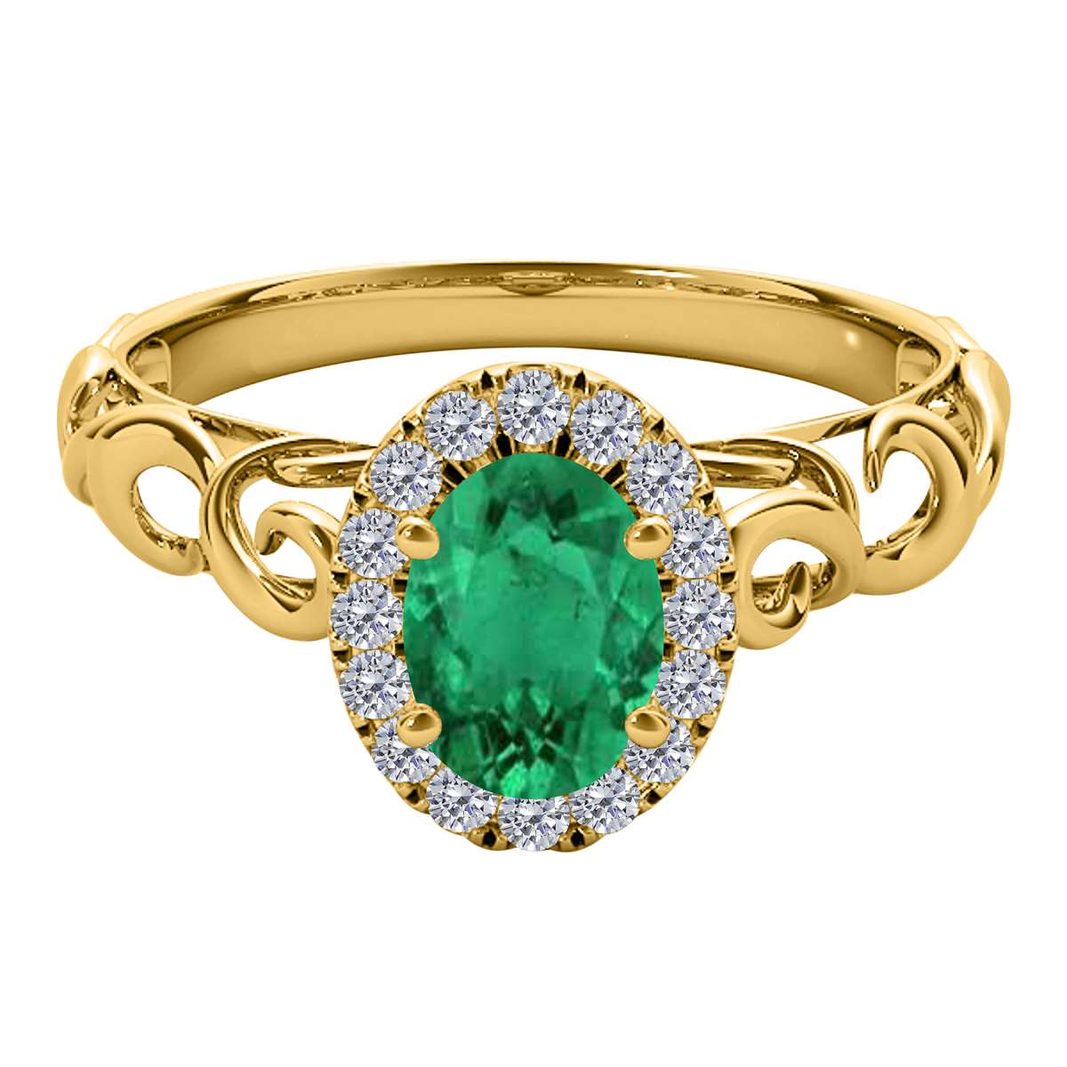 Mauli Jewels 0.90 Carat Diamond and Oval Shaped Emerald Gemstone Halo Ring in 14K White, Rose & Yellow Gold