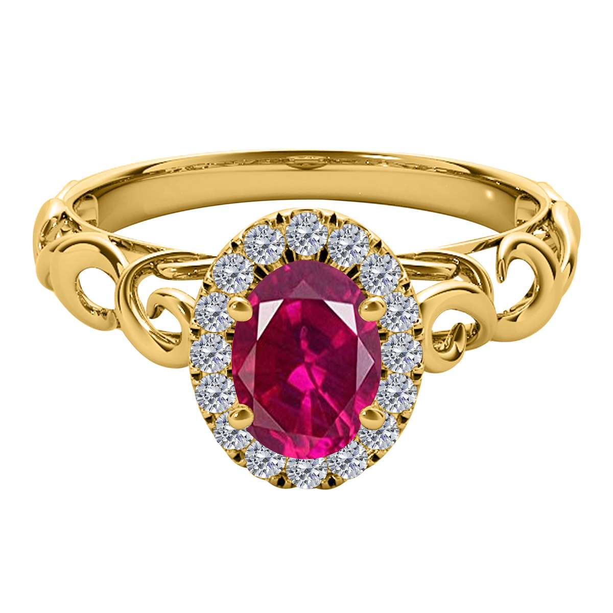 Mauli Jewels 0.90 Carat Diamond and Oval Shaped Ruby Gemstone Halo Ring in 14K White, Rose & Yellow Gold