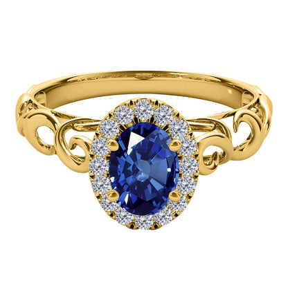 Mauli Jewels 0.90 Carat Diamond and Oval Shaped Sapphire Gemstone Halo Ring in 14K White, Rose & Yellow Gold