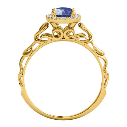 Mauli Jewels 0.90 Carat Diamond and Oval Shaped Sapphire Gemstone Halo Ring in 14K White, Rose & Yellow Gold