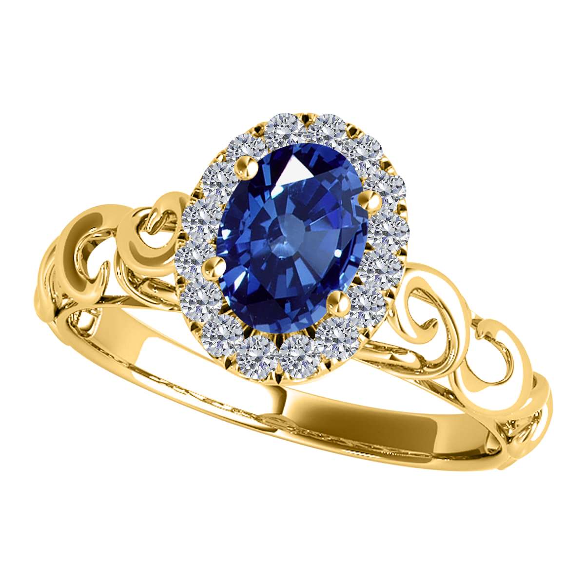 Mauli Jewels 0.90 Carat Diamond and Oval Shaped Sapphire Gemstone Halo Ring in 14K White, Rose & Yellow Gold