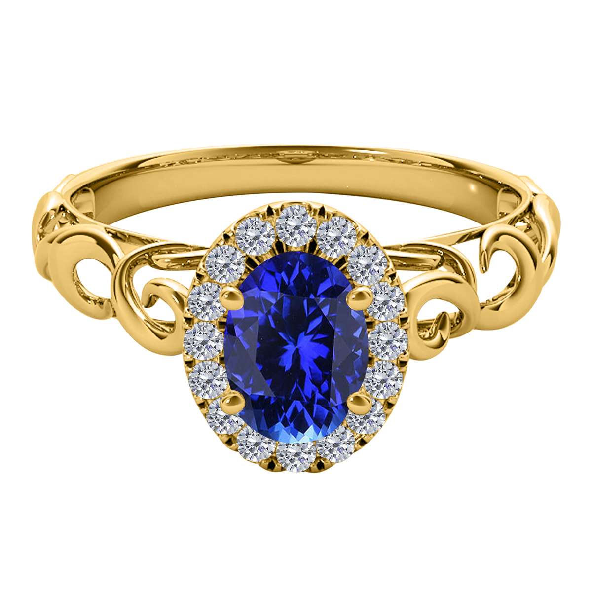 Mauli Jewels 0.90 Carat Diamond and Oval Shaped Tanzanite Gemstone Halo Ring in 14K White, Rose & Yellow Gold