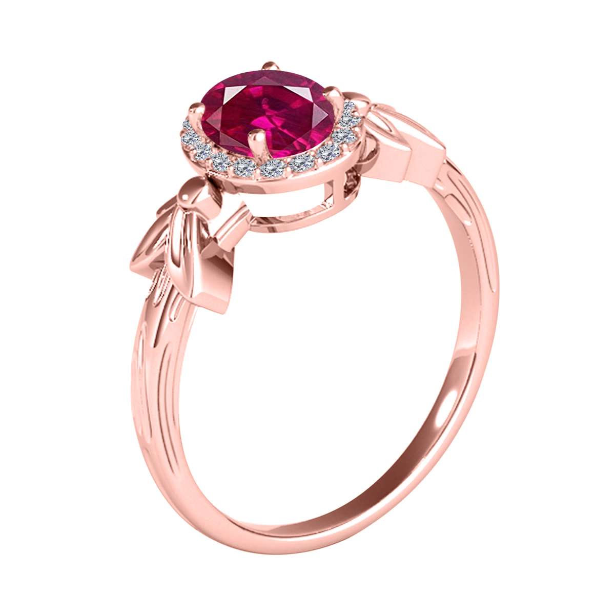 Mauli Jewels 0.90 Carat Diamond and Oval Shaped Ruby Gemstone Halo Ring in 10K White, Rose & Yellow Gold