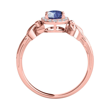 Mauli Jewels 0.90 Carat Diamond and Oval Shaped Sapphire Gemstone Halo Ring in 10K White, Rose & Yellow Gold