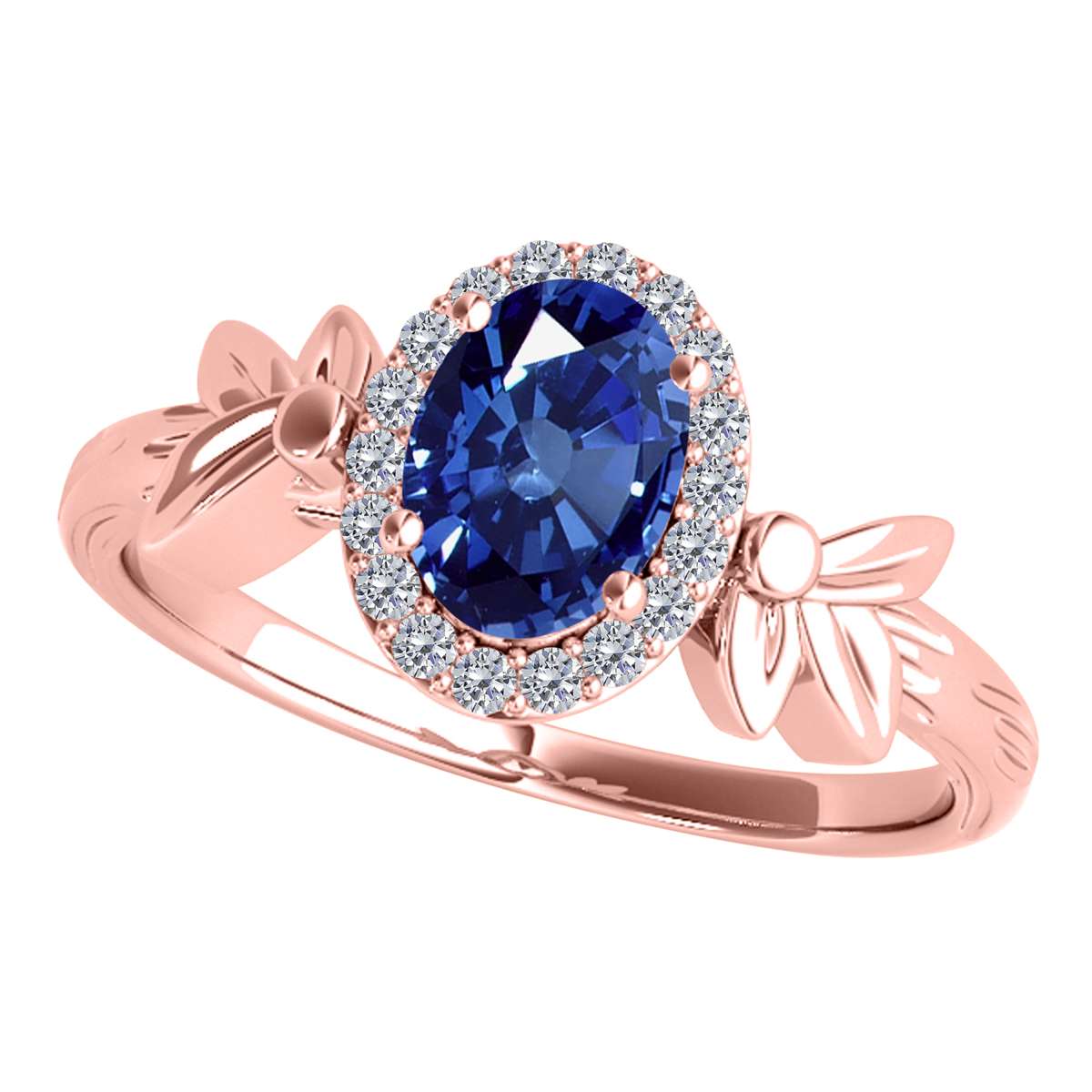 Mauli Jewels 0.90 Carat Diamond and Oval-Shaped Sapphire Gemstone Halo Ring in 10K White, Rose, and Yellow Gold Mauli Jewels