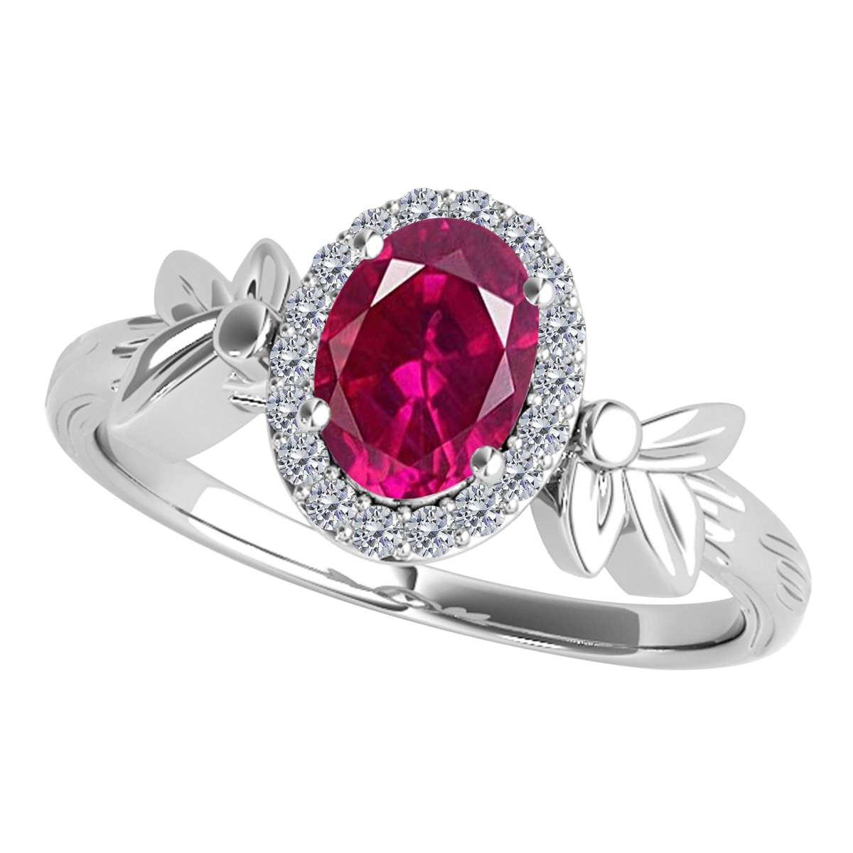 Mauli Jewels 0.90 Carat Diamond and Oval Shaped Ruby Gemstone Halo Ring in 10K White, Rose & Yellow Gold