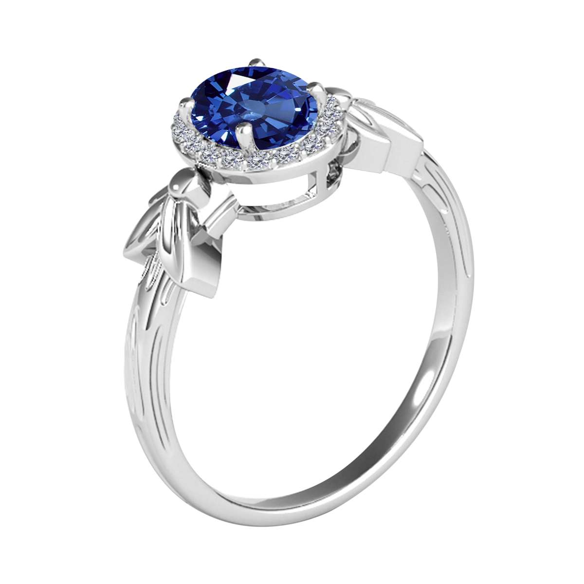 Mauli Jewels 0.90 Carat Diamond and Oval Shaped Sapphire Gemstone Halo Ring in 10K White, Rose & Yellow Gold