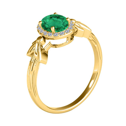 Mauli Jewels 0.90 Carat Diamond and Oval Shaped Emerald Gemstone Halo Ring in 10K White, Rose & Yellow Gold