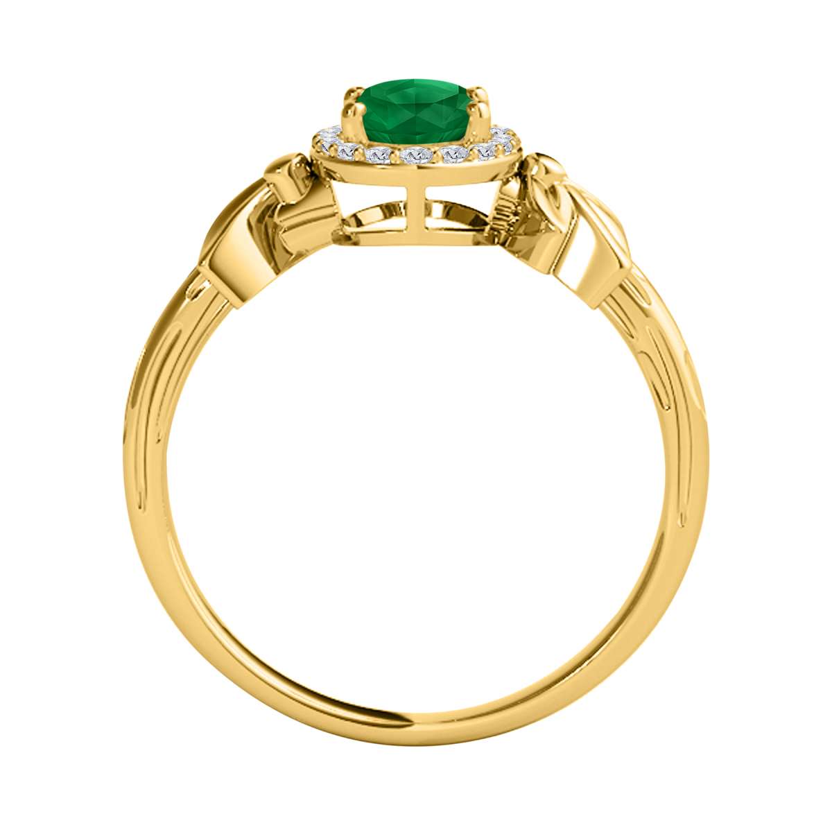 Mauli Jewels 0.90 Carat Diamond and Oval Shaped Emerald Gemstone Halo Ring in 10K White, Rose & Yellow Gold