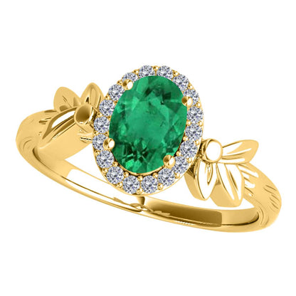 Mauli Jewels 0.90 Carat Diamond and Oval Shaped Emerald Gemstone Halo Ring in 10K White, Rose & Yellow Gold