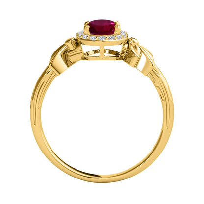 Mauli Jewels 0.90 Carat Diamond and Oval Shaped Ruby Gemstone Halo Ring in 10K White, Rose & Yellow Gold