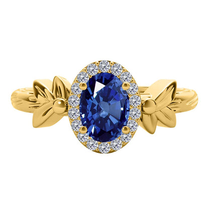 Mauli Jewels 0.90 Carat Diamond and Oval Shaped Sapphire Gemstone Halo Ring in 10K White, Rose & Yellow Gold