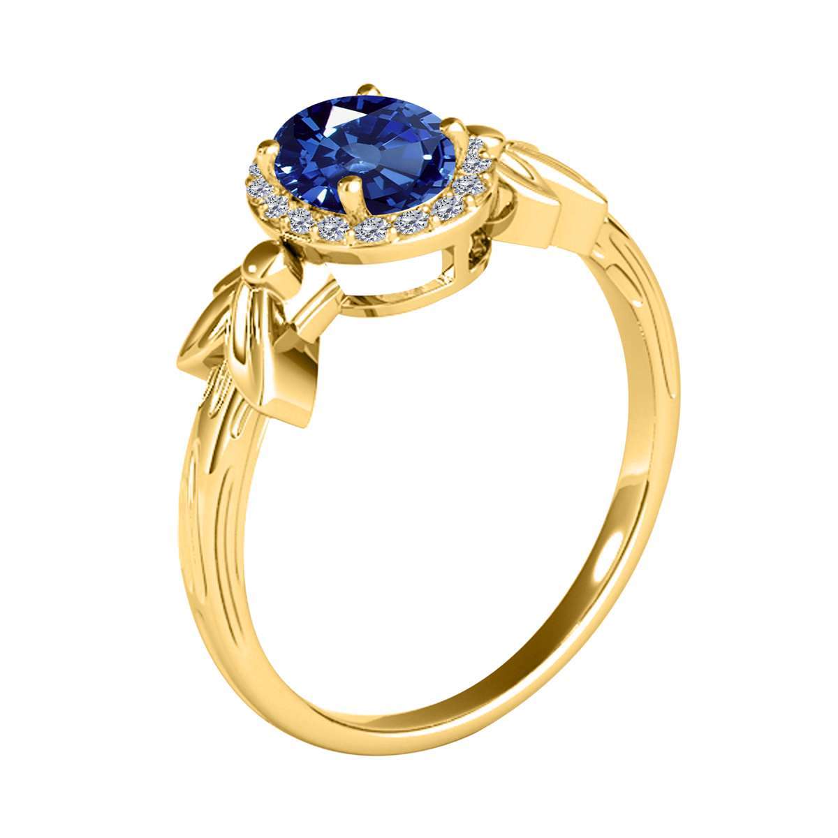 Mauli Jewels 0.90 Carat Diamond and Oval-Shaped Sapphire Gemstone Halo Ring in 10K White, Rose, and Yellow Gold Mauli Jewels