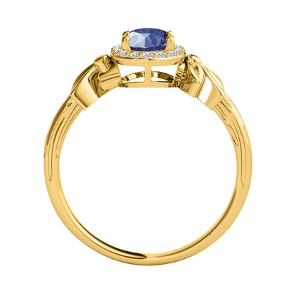 Mauli Jewels 0.90 Carat Diamond and Oval-Shaped Sapphire Gemstone Halo Ring in 10K White, Rose, and Yellow Gold Mauli Jewels