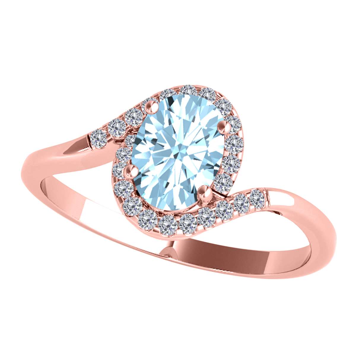 "Elegant Halo Ring: Mauli Jewels 1.0 Carat Diamond and Oval Shaped Aquamarine Gemstone in 14K White, Rose & Yellow Gold"