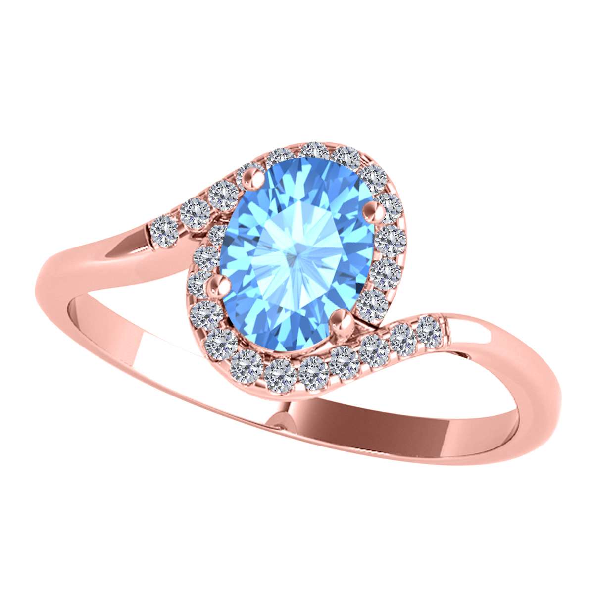 "Elegant Halo Ring: Mauli Jewels 1.0 Carat Diamond and Oval Shaped Blue-Topaz Gemstone in 14K White, Rose & Yellow Gold"