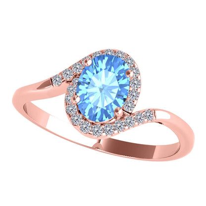 "Elegant Halo Ring: Mauli Jewels 1.0 Carat Diamond and Oval Shaped Blue-Topaz Gemstone in 14K White, Rose & Yellow Gold"