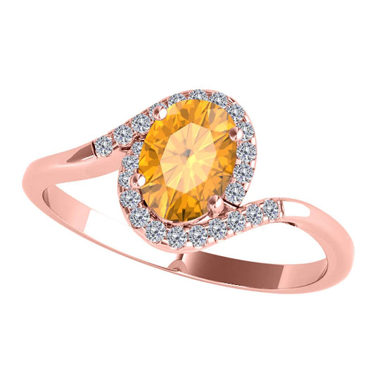 "Elegant Halo Ring: Mauli Jewels 1.0 Carat Diamond and Oval Shaped Citrine Gemstone in 14K White, Rose & Yellow Gold"