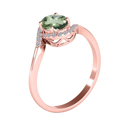 "Elegant Halo Ring: Mauli Jewels 1.0 Carat Diamond and Oval Shaped Green-Amethyst Gemstone in 14K White, Rose & Yellow Gold"