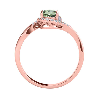 "Elegant Halo Ring: Mauli Jewels 1.0 Carat Diamond and Oval Shaped Green-Amethyst Gemstone in 14K White, Rose & Yellow Gold"