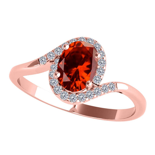 "Elegant Halo Ring: Mauli Jewels 1.0 Carat Diamond and Oval Shaped Garnet Gemstone in 14K White, Rose & Yellow Gold"