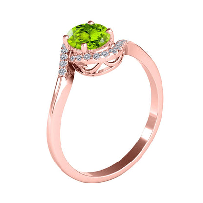 "Elegant Halo Ring: Mauli Jewels 1.0 Carat Diamond and Oval Shaped Peridot Gemstone in 14K White, Rose & Yellow Gold"