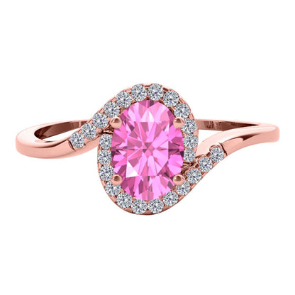 "Elegant Halo Ring: Mauli Jewels 1.0 Carat Diamond and Oval Shaped Pink-Topaz Gemstone in 14K White, Rose & Yellow Gold"