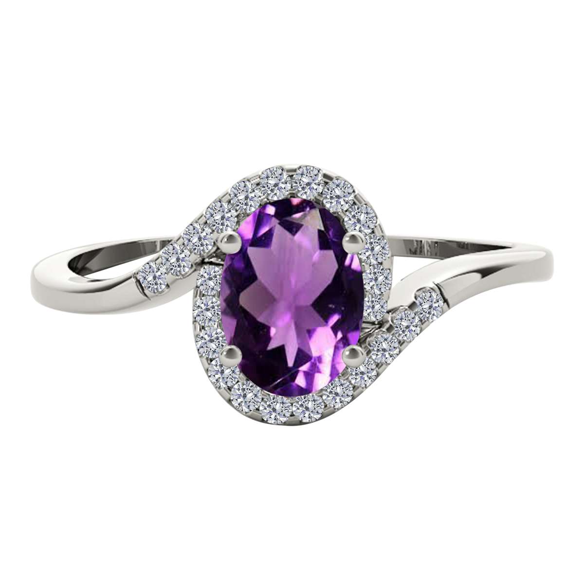 "Elegant Halo Ring: Mauli Jewels 1.0 Carat Diamond and Oval Shaped Amethyst Gemstone in 14K White, Rose & Yellow Gold"