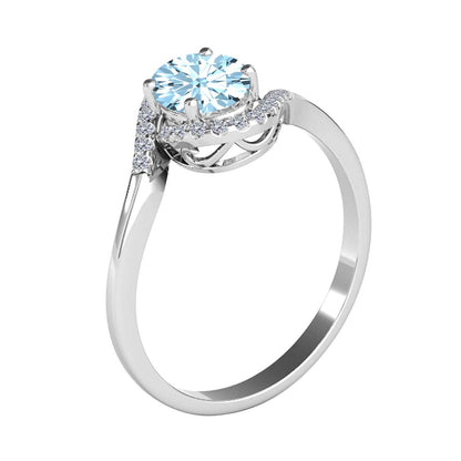 "Elegant Halo Ring: Mauli Jewels 1.0 Carat Diamond and Oval Shaped Aquamarine Gemstone in 14K White, Rose & Yellow Gold"