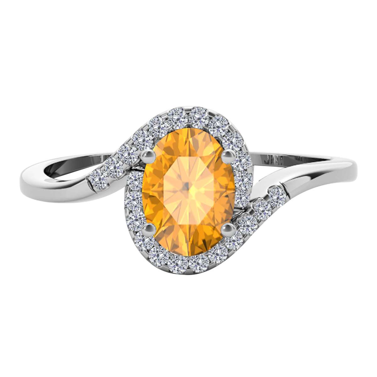 Elegant Halo Ring: 1.0 Carat Diamond and Oval-Shaped Citrine Gemstone by Mauli Jewels in 14K White, Rose & Yellow Gold