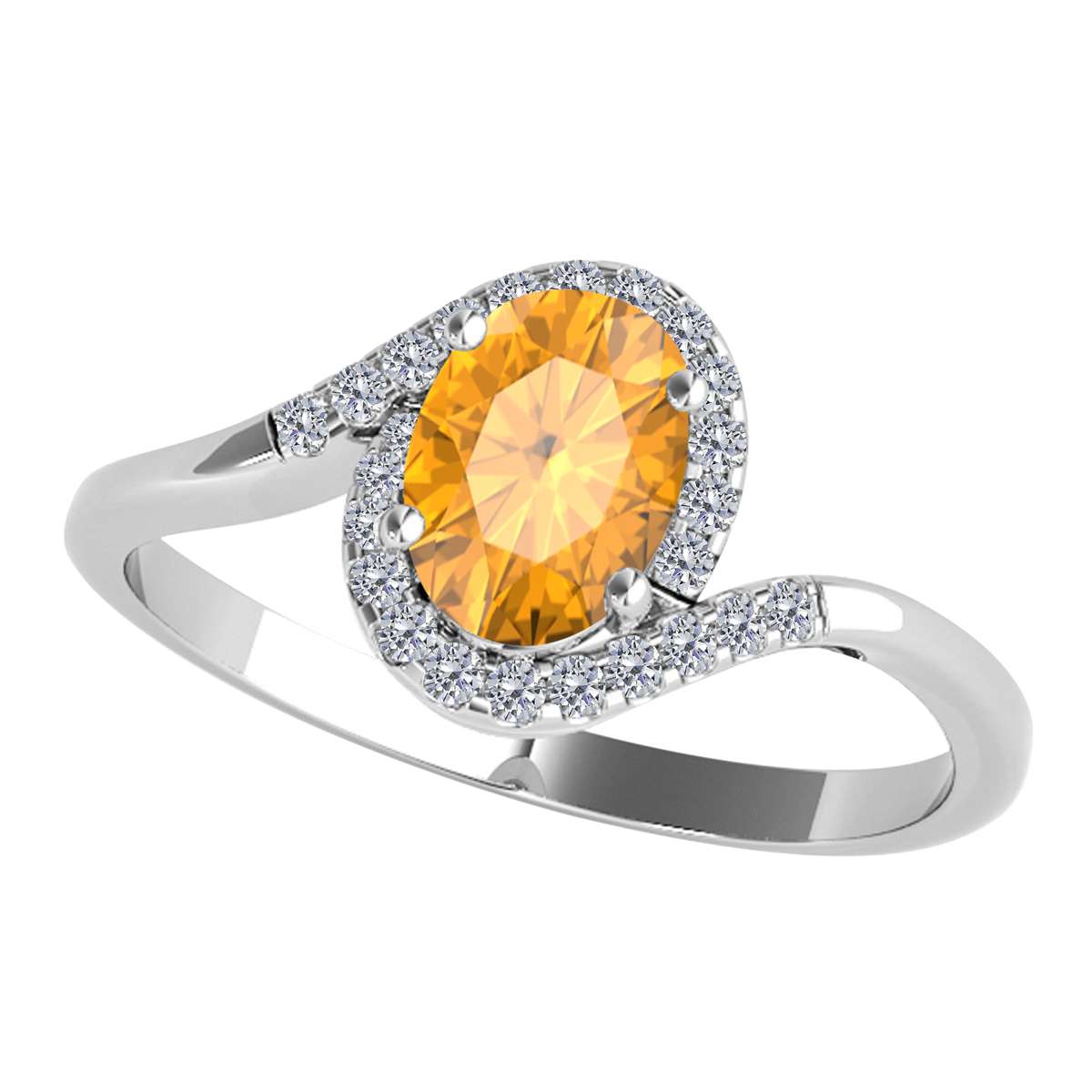 Elegant Halo Ring: 1.0 Carat Diamond and Oval-Shaped Citrine Gemstone by Mauli Jewels in 14K White, Rose & Yellow Gold