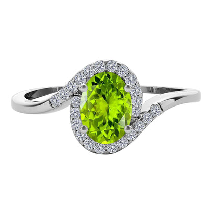 "Elegant Halo Ring: Mauli Jewels 1.0 Carat Diamond and Oval Shaped Peridot Gemstone in 14K White, Rose & Yellow Gold"