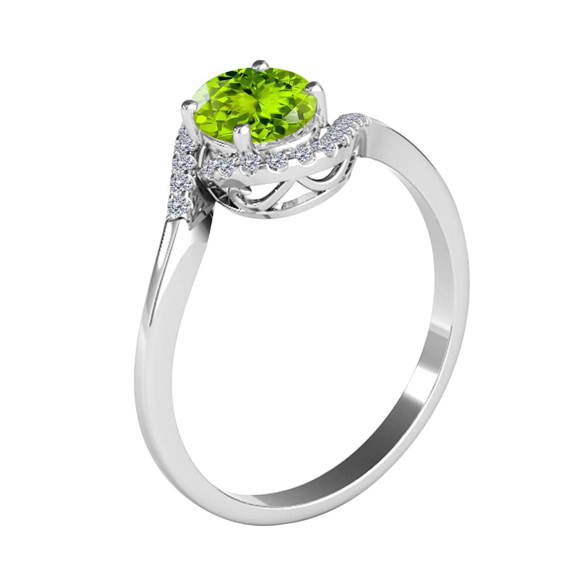 "Elegant Halo Ring: Mauli Jewels 1.0 Carat Diamond and Oval Shaped Peridot Gemstone in 14K White, Rose & Yellow Gold"