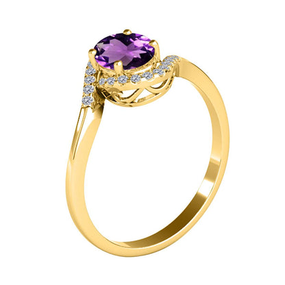 "Elegant Halo Ring: Mauli Jewels 1.0 Carat Diamond and Oval Shaped Amethyst Gemstone in 14K White, Rose & Yellow Gold"