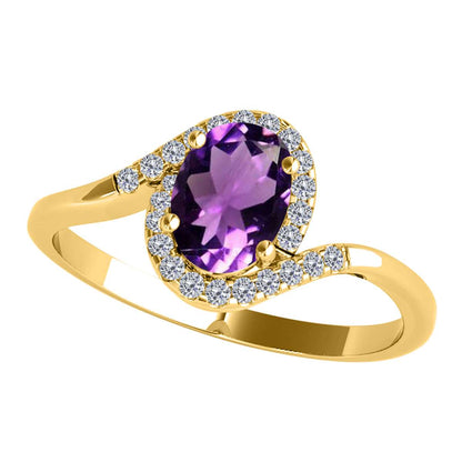 "Elegant Halo Ring: Mauli Jewels 1.0 Carat Diamond and Oval Shaped Amethyst Gemstone in 14K White, Rose & Yellow Gold"