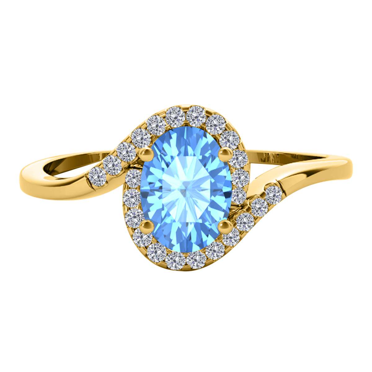 "Elegant Halo Ring: Mauli Jewels 1.0 Carat Diamond and Oval Shaped Blue-Topaz Gemstone in 14K White, Rose & Yellow Gold"