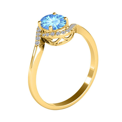 "Elegant Halo Ring: Mauli Jewels 1.0 Carat Diamond and Oval Shaped Blue-Topaz Gemstone in 14K White, Rose & Yellow Gold"