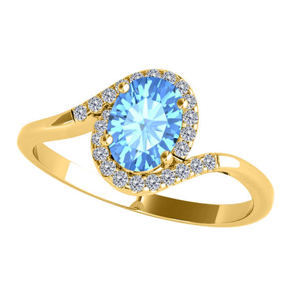 "Elegant Halo Ring: Mauli Jewels 1.0 Carat Diamond and Oval Shaped Blue-Topaz Gemstone in 14K White, Rose & Yellow Gold"