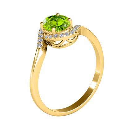 "Elegant Halo Ring: Mauli Jewels 1.0 Carat Diamond and Oval Shaped Peridot Gemstone in 14K White, Rose & Yellow Gold"