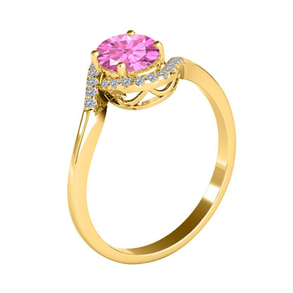 "Elegant Halo Ring: Mauli Jewels 1.0 Carat Diamond and Oval Shaped Pink-Topaz Gemstone in 14K White, Rose & Yellow Gold"