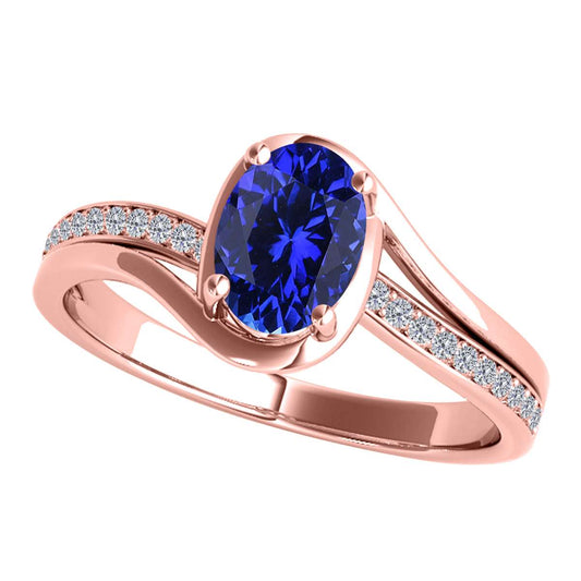 Wave-Inspired Beauty: Maulijewels 0.95 Carat Oval Shape Sapphire & Round White Diamond Gemstone Ring in Prong-Setting 14K White,Yellow and Rose Gold