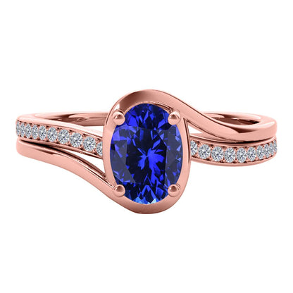 Wave-Inspired Beauty: Mauli Jewels 0.95 Carat Oval Shape Sapphire & Round White Diamond Gemstone Ring in Prong-Setting 14K White, Yellow, and Rose Gold