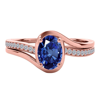 Wave-Inspired Elegance: MauliJewels 0.95 Carat Oval Tanzanite & Round White Diamond Ring in 14K White, Yellow, and Rose Gold