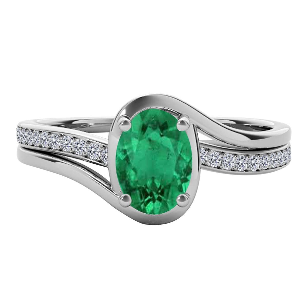 Wave-Inspired Beauty: Maulijewels 0.95 Carat Oval Shape Emerald & Round White Diamond Gemstone Ring in Prong-Setting 14K White,Yellow and Rose Gold