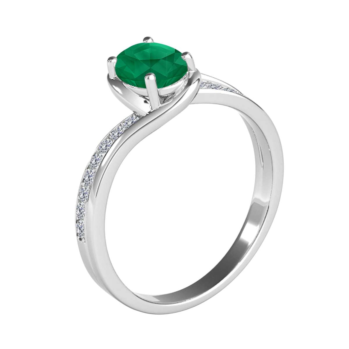 Wave-Inspired Beauty: Maulijewels 0.95 Carat Oval Shape Emerald & Round White Diamond Gemstone Ring in Prong-Setting 14K White,Yellow and Rose Gold