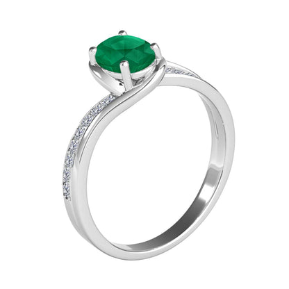 Wave-Inspired Beauty: Maulijewels 0.95 Carat Oval Shape Emerald & Round White Diamond Gemstone Ring in Prong-Setting 14K White,Yellow and Rose Gold