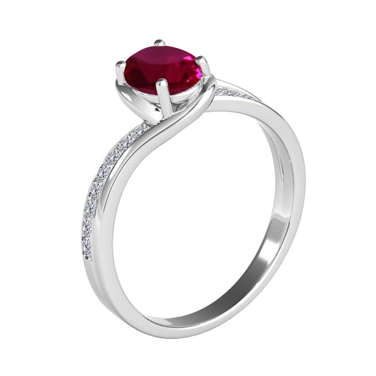 Wave-Inspired Beauty: Maulijewels 0.95 Carat Oval Shape Ruby & Round White Diamond Gemstone Ring in Prong-Setting 14K White,Yellow and Rose Gold