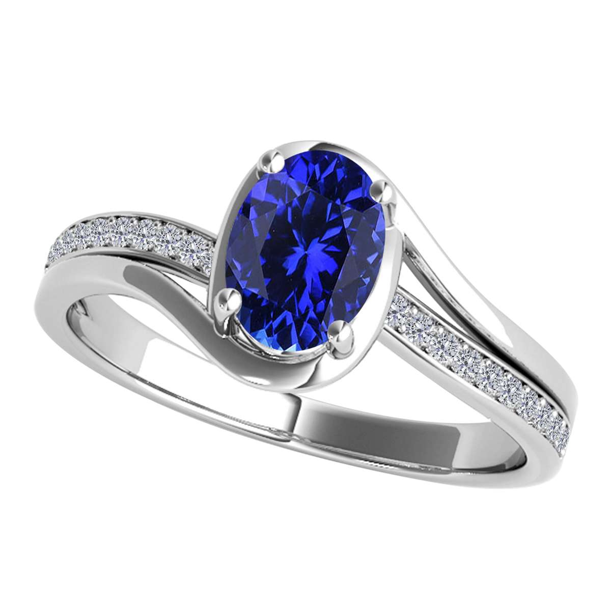 Wave-Inspired Elegance: MauliJewels 0.95 Carat Oval Tanzanite & Round White Diamond Ring in 14K White, Yellow, and Rose Gold