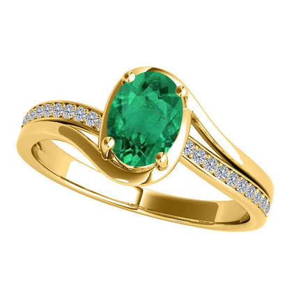 Wave-Inspired Beauty: Maulijewels 0.95 Carat Oval Shape Emerald & Round White Diamond Gemstone Ring in Prong-Setting 14K White,Yellow and Rose Gold