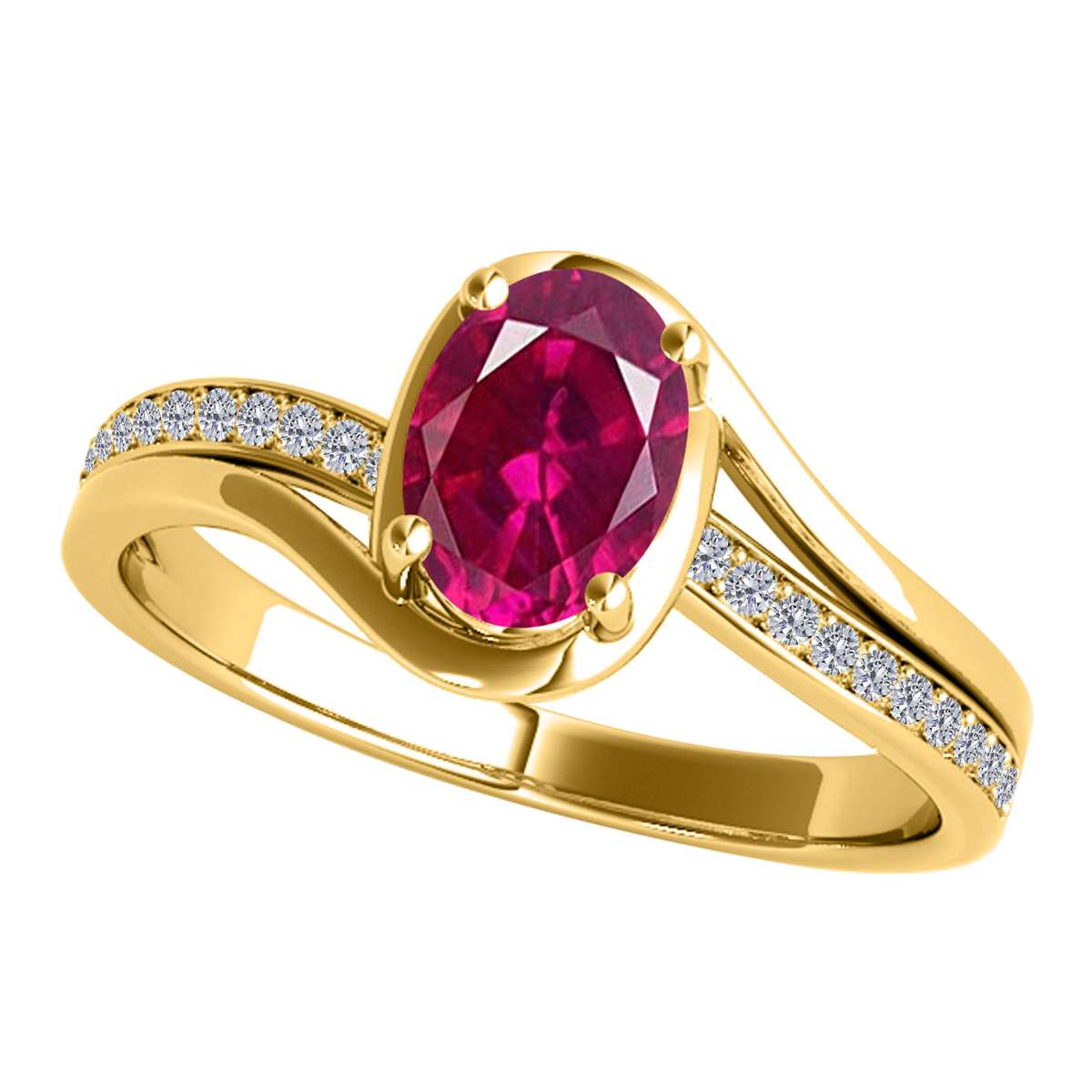 Wave-Inspired Beauty: Maulijewels 0.95 Carat Oval Shape Ruby & Round White Diamond Gemstone Ring in Prong-Setting 14K White,Yellow and Rose Gold